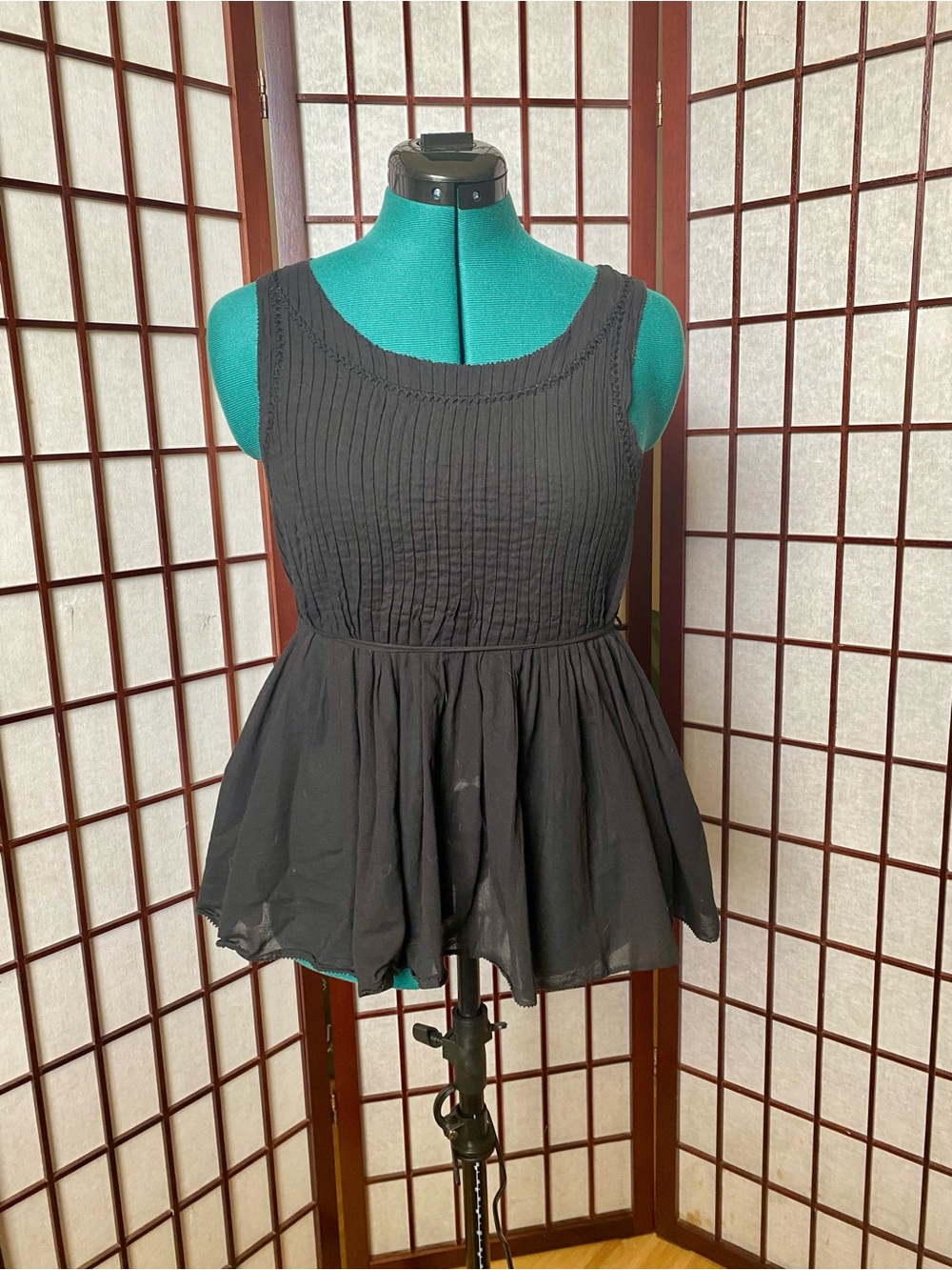 Sleeveless Black Pintuck Peplum Camisole